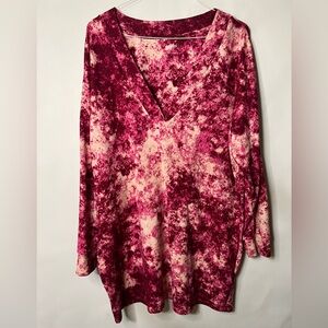 Jenni Intimates Pink Tie-Dye Long Sleeve Soft Sleep Shirt Size Large